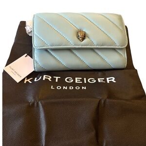 Kurt Geiger Light Blue Quilted Crossbody Bag Wallet on Chain NWT